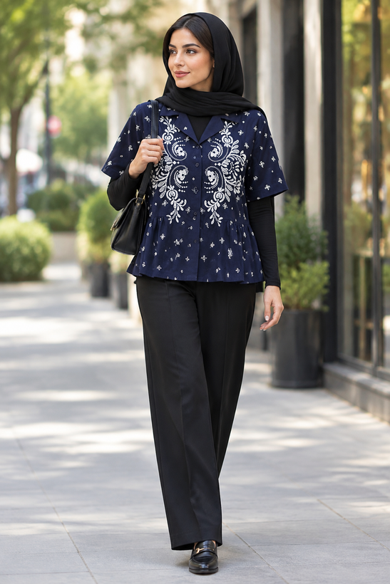 کت زنانه ZARA اصلی وارداتی تمام گلدوزی شده یقه شکاری(اقساطی)کتان گلدوزی برجسته فوق العاده شیک کد40594